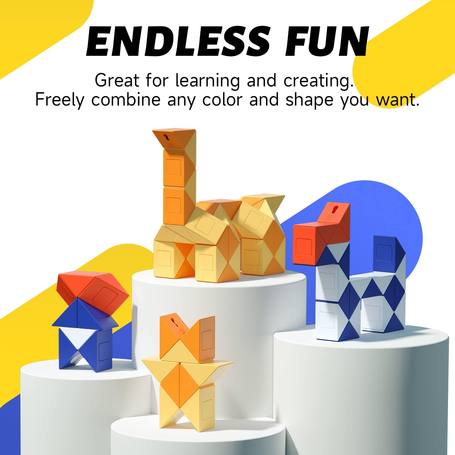 Twist Magic Snake, 48 Wedges 3 Colors Magnetic Fidget Cube Puzzle with Magnets Montessori Sensory Toy Brain Teaser Game for Kids Teens