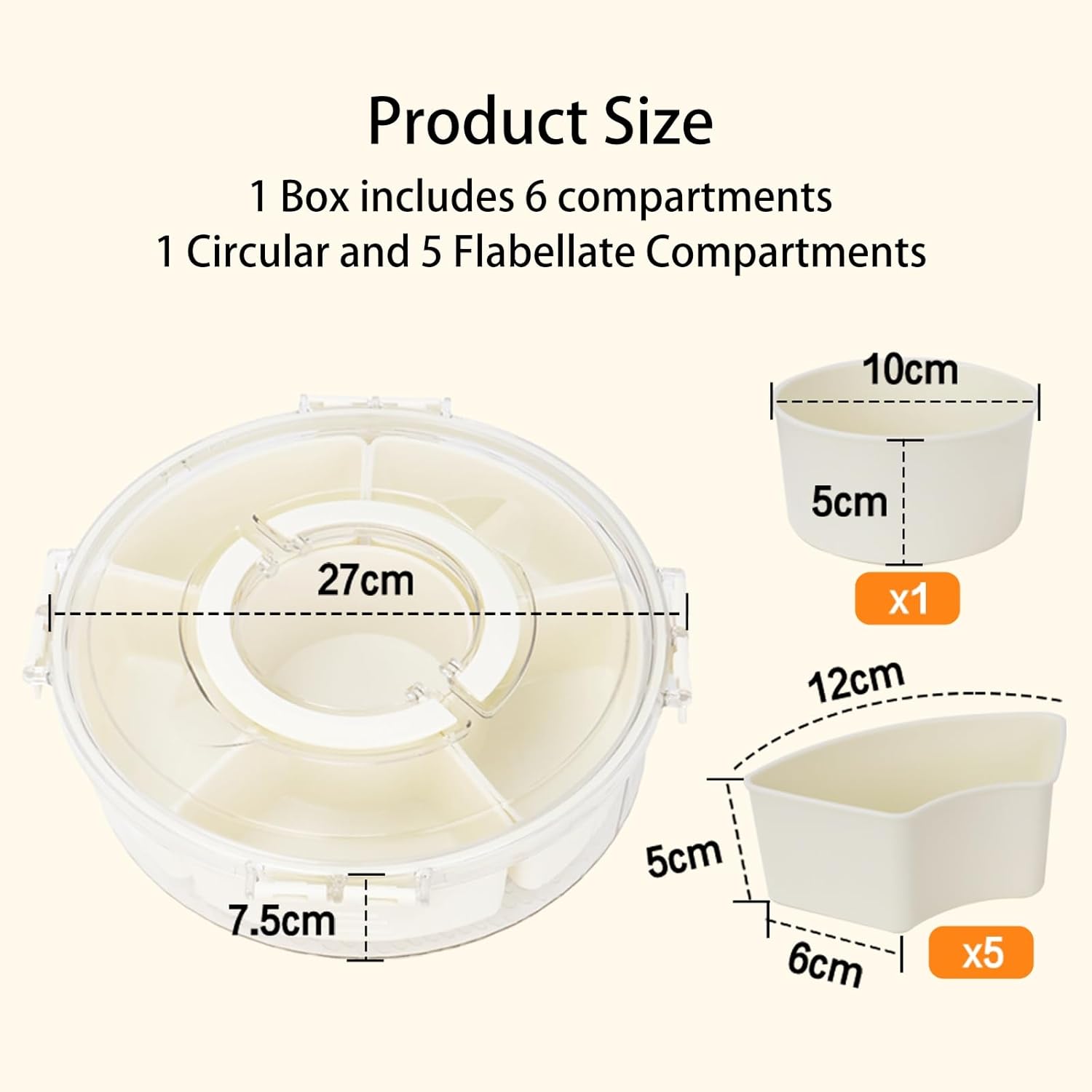 Snackbox mit Fächern, Rund Spinner Snackbox Kinder mit 6 Fächern, Herausnehmbare Snackteller mit Deckel und Griff, Picknick Box für SüßIgkeiten Obst Gemüse -Round