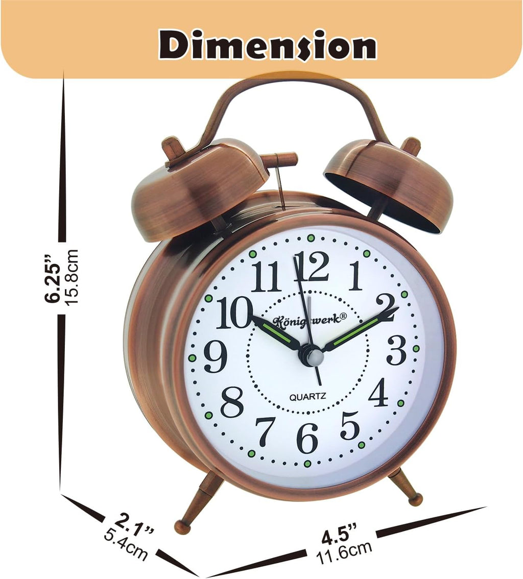 Wecker für schwere Schläfer, 4 Zoll lauter Doppelglockenwecker batteriebetrieben Nicht tickend mit Hintergrundbeleuchtung für Schlafzimmer Heimdekoration