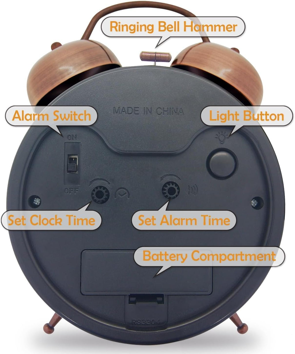 Wecker für schwere Schläfer, 4 Zoll lauter Doppelglockenwecker batteriebetrieben Nicht tickend mit Hintergrundbeleuchtung für Schlafzimmer Heimdekoration