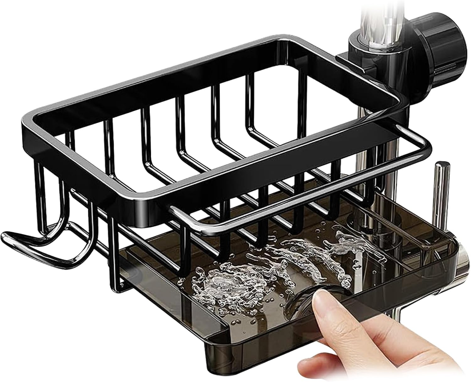 SpüLbecken Organizer, Schwammhalter SpüLbecken für Wasserhähne Durchmesser von 1,78–2,8cm, Runden, Platzsparend Spüllappenhalter Küchen Organizer, Schwarz