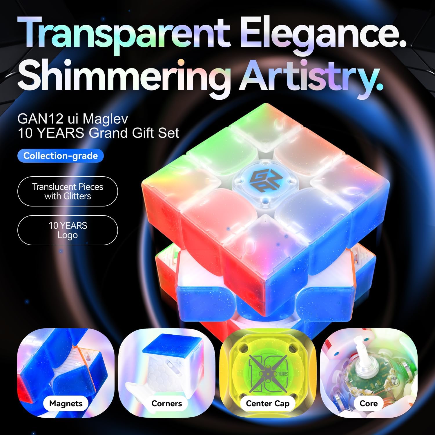 12 ui Maglev Smart-Speed-Würfel 3x3 mit PowerPod, Intelligenter Magnetwürfel über Bluetooth für Online-Spiele/KI-Training, Puzzlewürfel für Kinder und Erwachsene, 10 Jahre