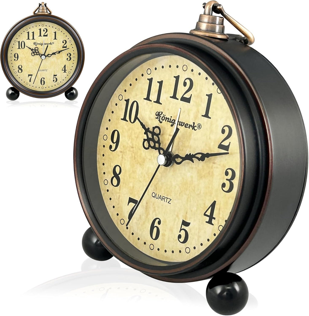 Wecker Vintage Analog Klein 5,25 Zoll Uhr Retro Batteriebetriebenes Nachtlicht Non Ticking Super Silent für Schlafzimmer Nachttisch Wohnzimmer Dekor Schreibtisch Regal Büro