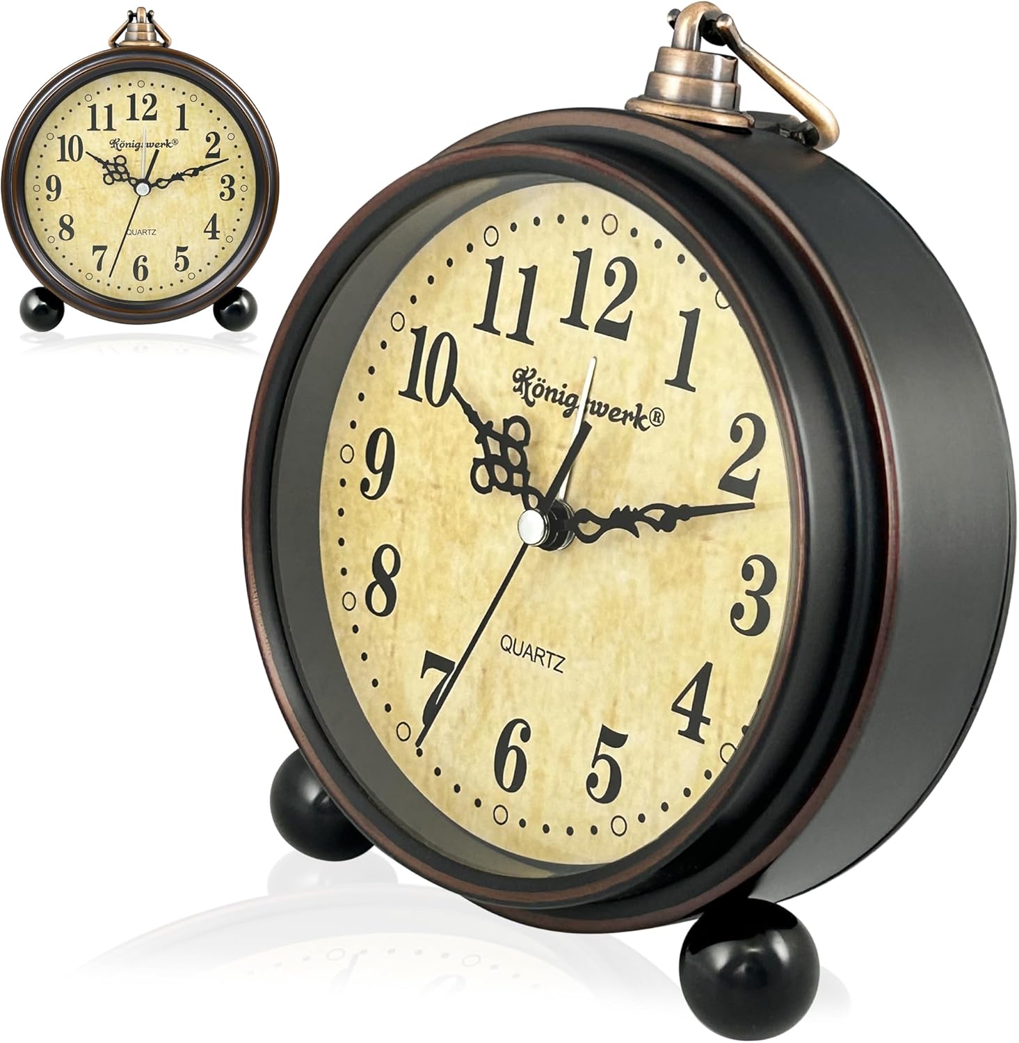 Wecker Vintage Analog Klein 5,25 Zoll Uhr Retro Batteriebetriebenes Nachtlicht Non Ticking Super Silent für Schlafzimmer Nachttisch Wohnzimmer Dekor Schreibtisch Regal Büro