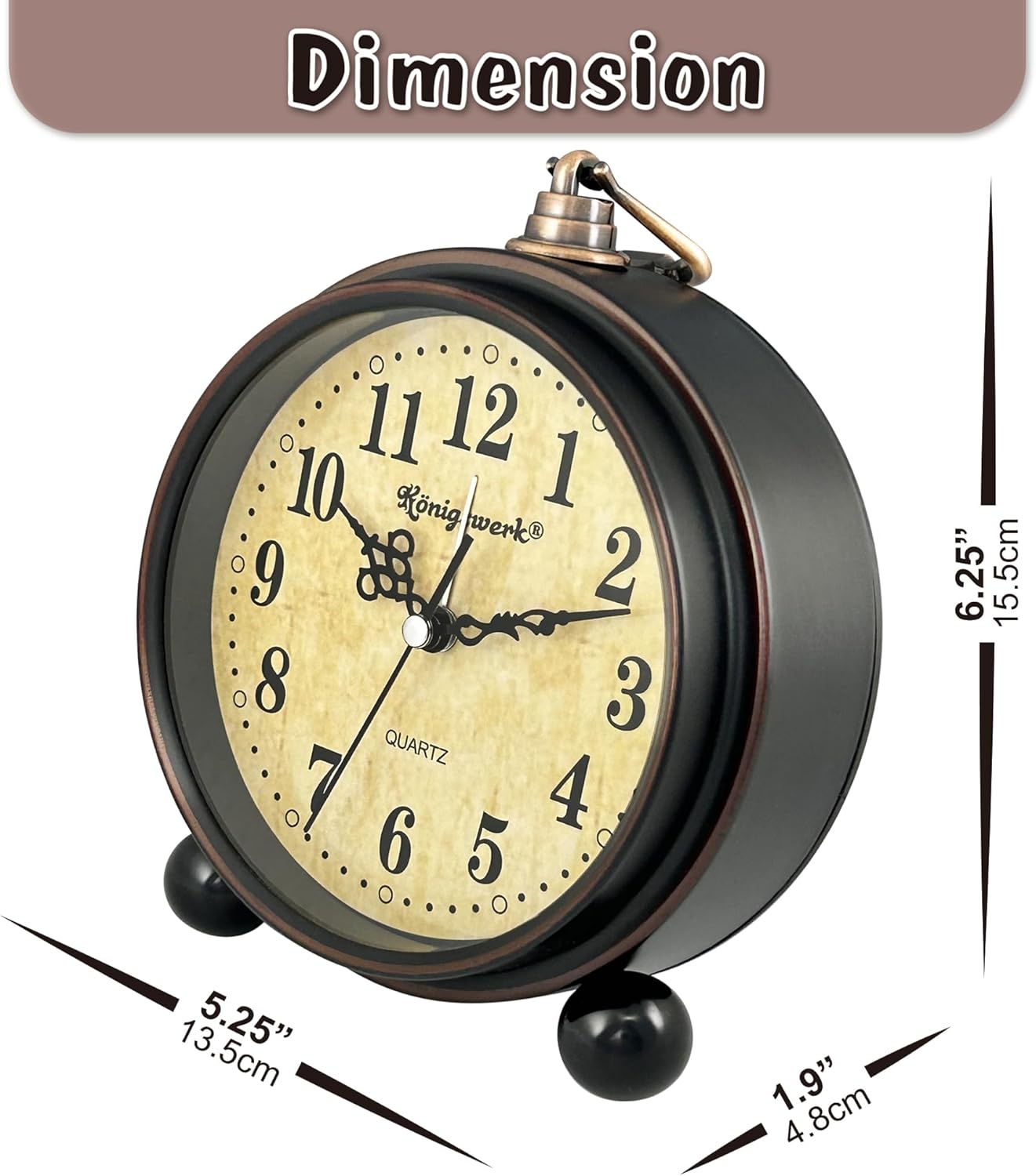 Wecker Vintage Analog Klein 5,25 Zoll Uhr Retro Batteriebetriebenes Nachtlicht Non Ticking Super Silent für Schlafzimmer Nachttisch Wohnzimmer Dekor Schreibtisch Regal Büro