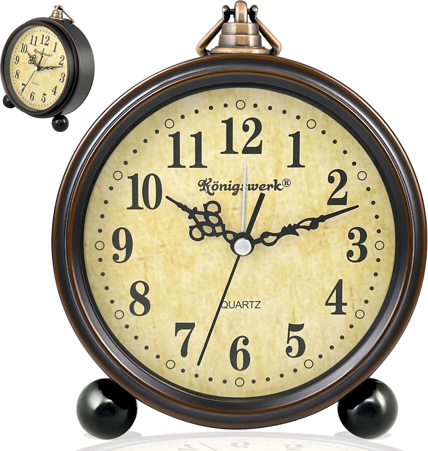 Wecker Vintage Analog Klein 5,25 Zoll Uhr Retro Batteriebetriebenes Nachtlicht Non Ticking Super Silent für Schlafzimmer Nachttisch Wohnzimmer Dekor Schreibtisch Regal Büro